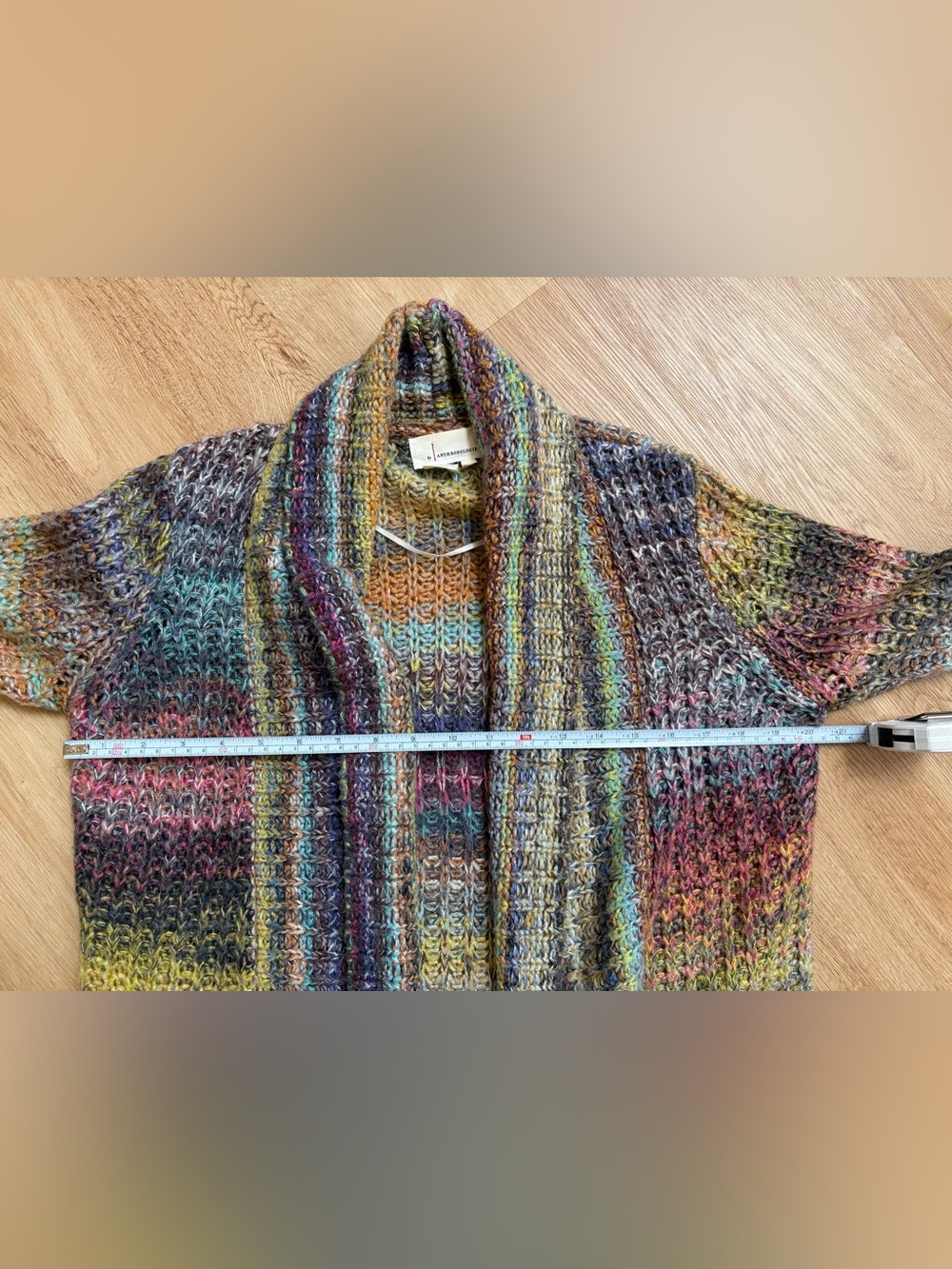 Anthropologie Rare Multicolor Open Front Shawl Collar Cardigan Sweater Small - Picture 7 of 8